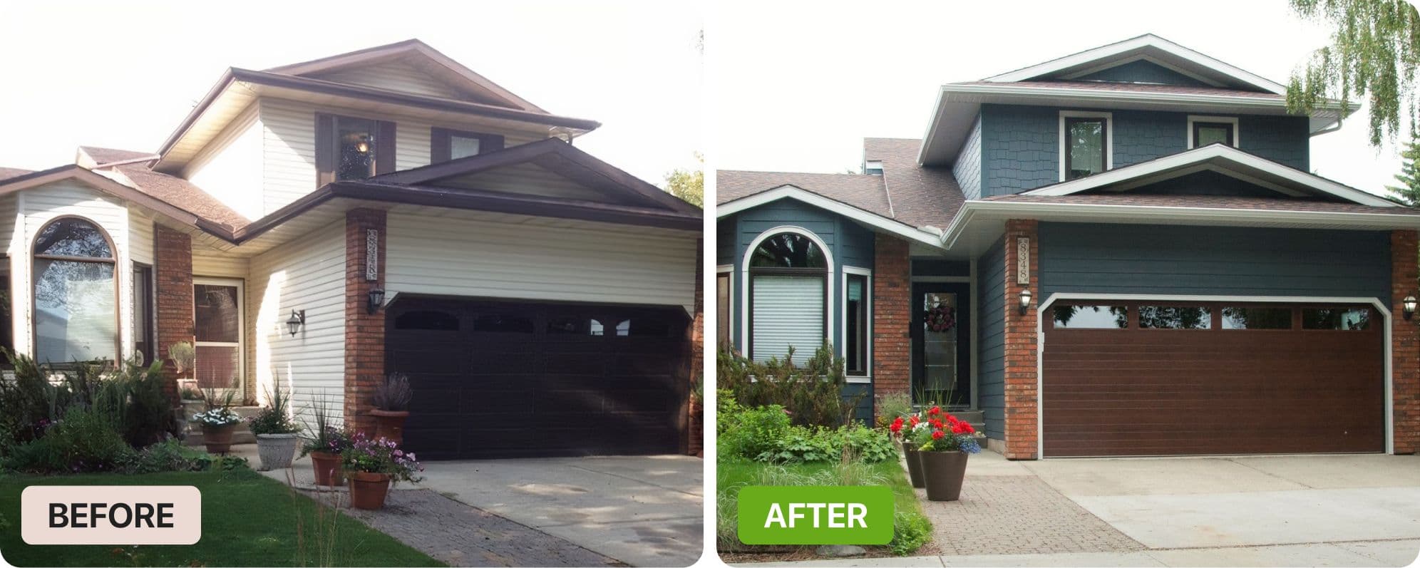 A home before and after its new siding