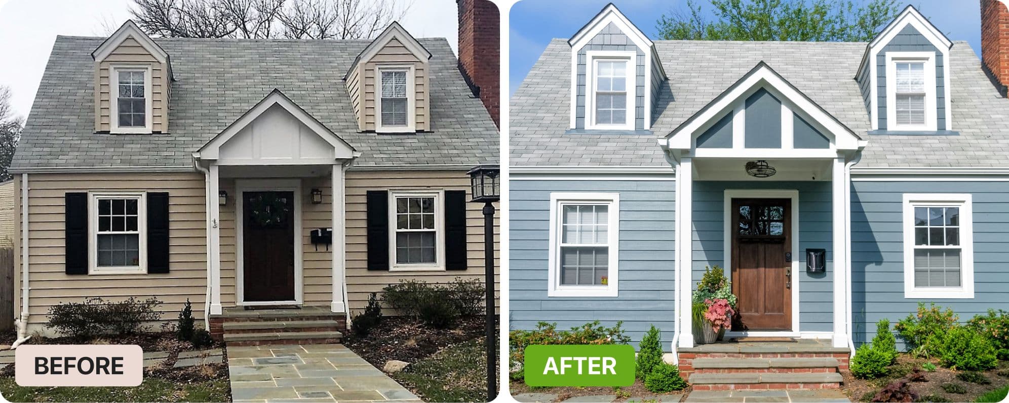 A home before and after its new siding