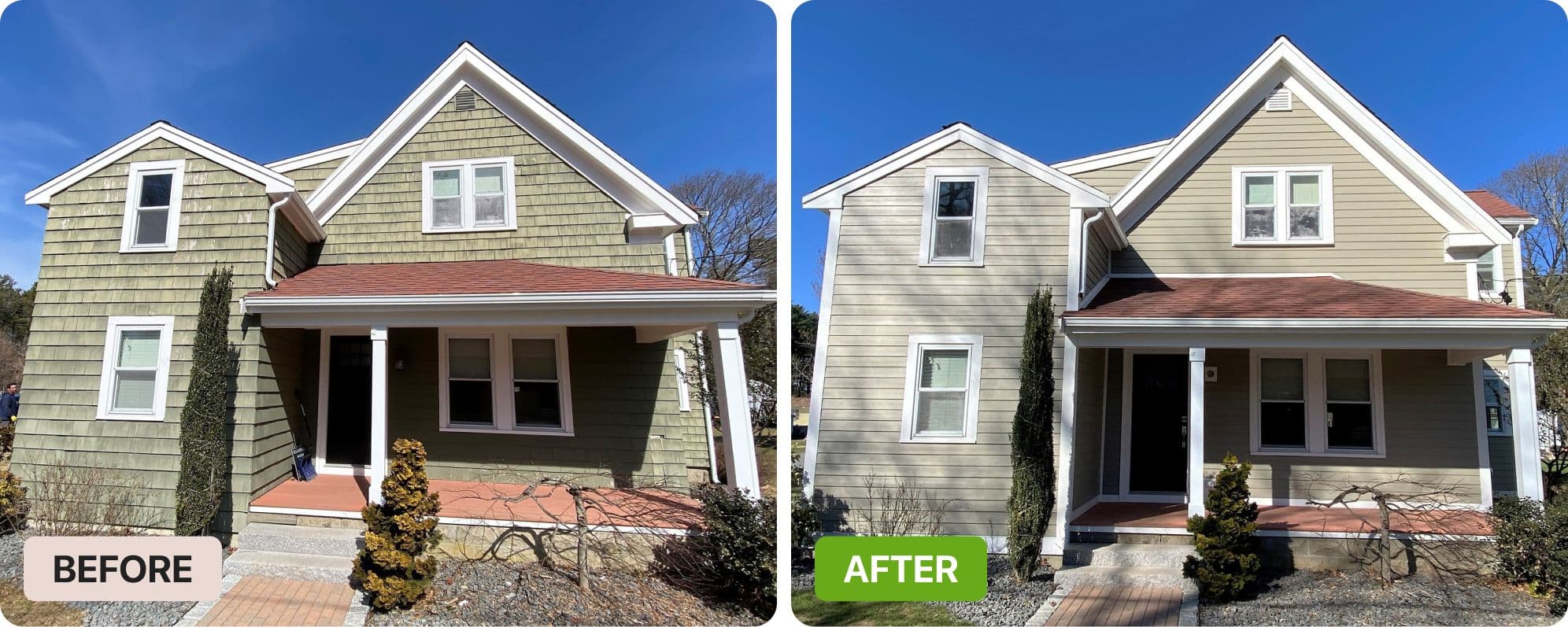 A home before and after its new siding