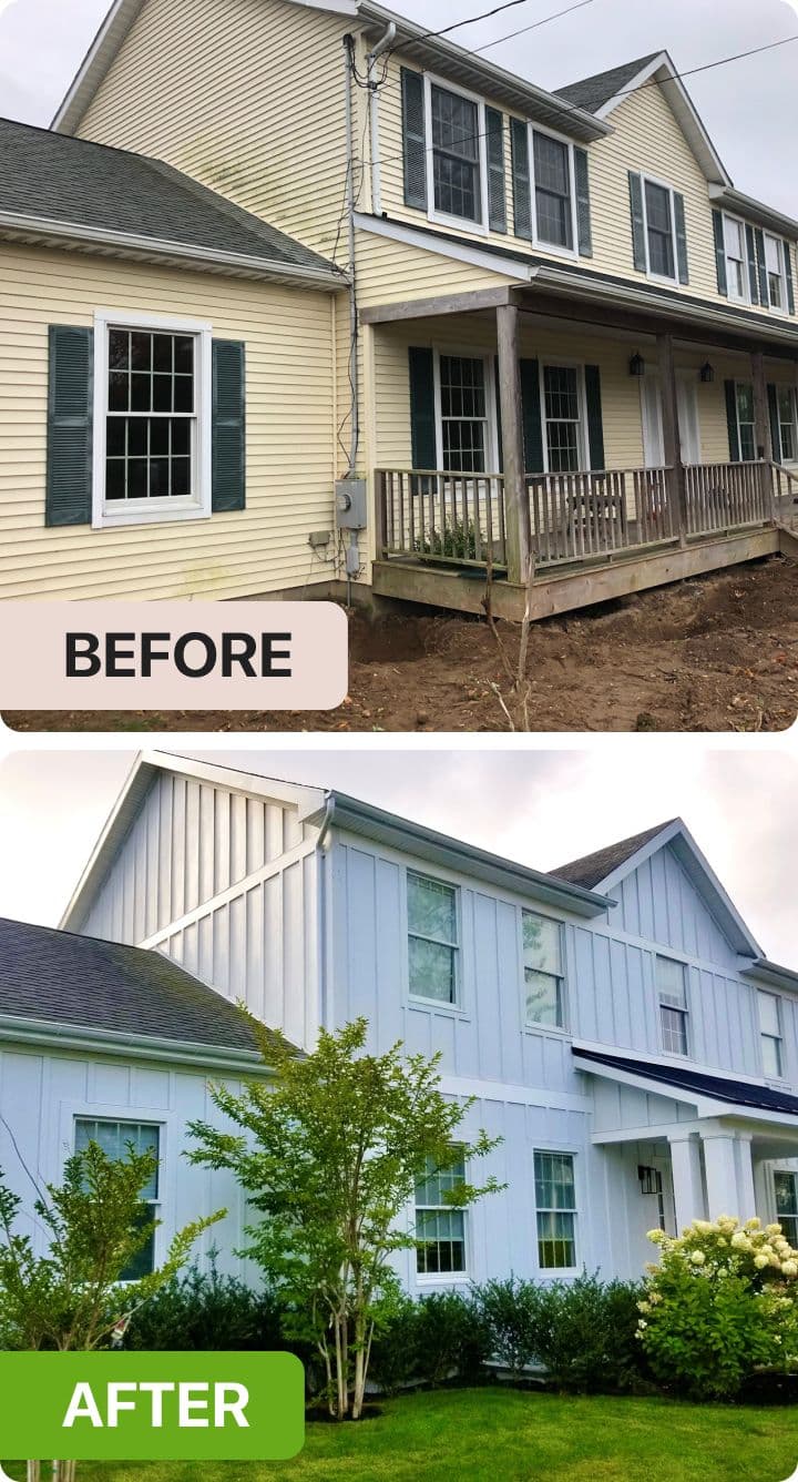 A home before and after its new siding