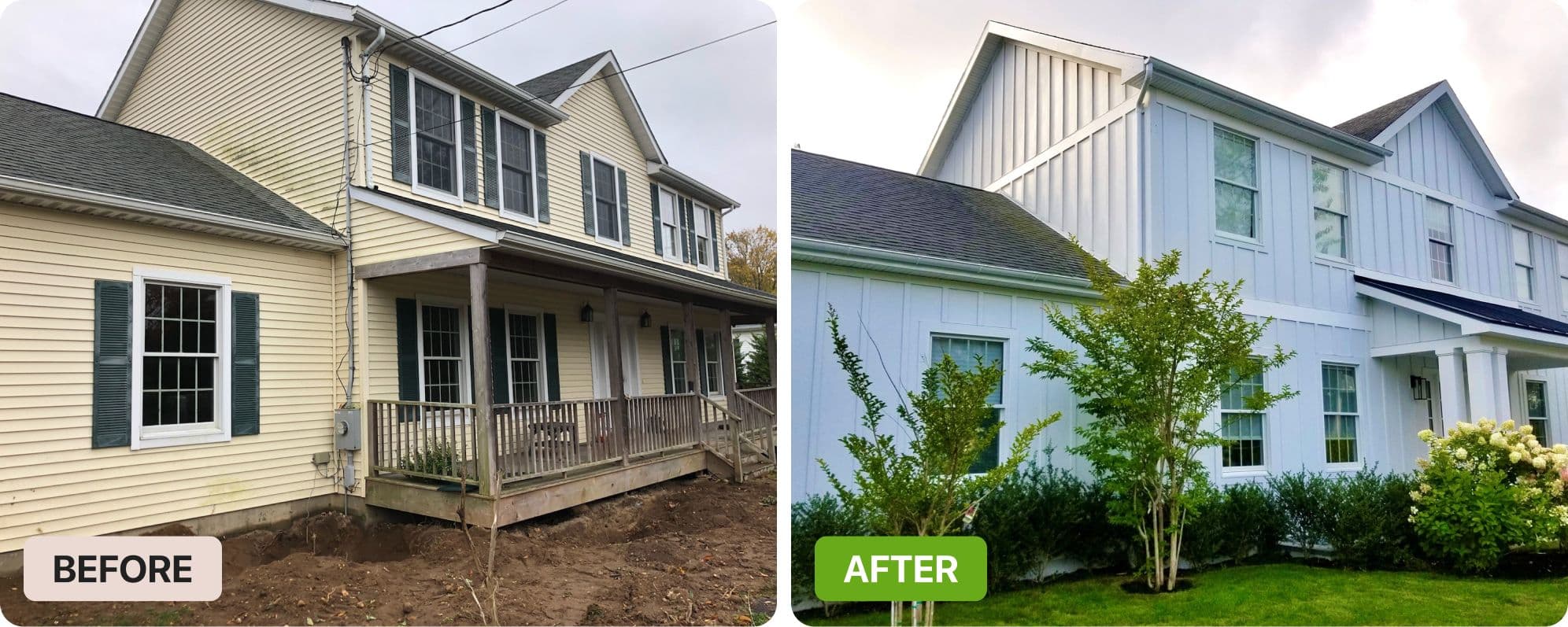 A home before and after its new siding